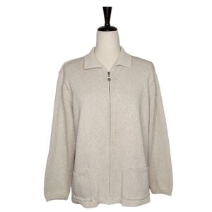 Yarnworks Cream Heathered Zip-Up Cardigan Sweater Size L